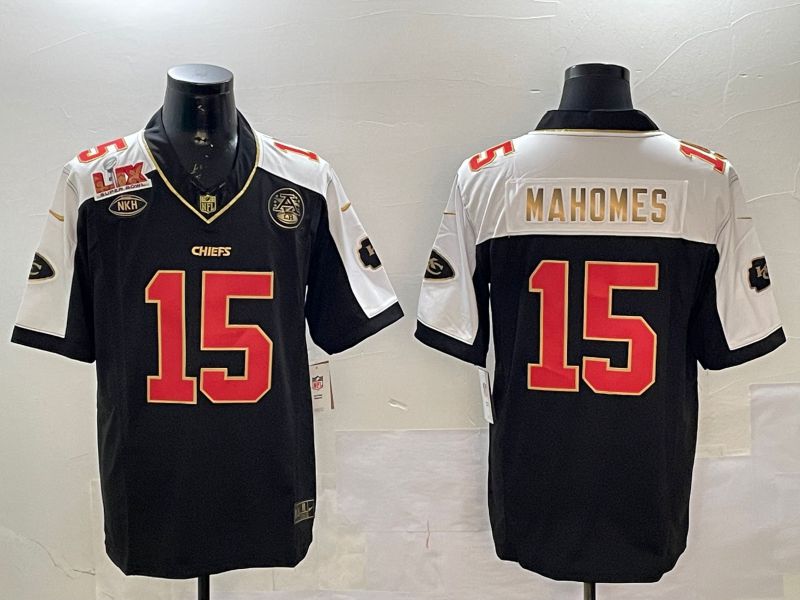 Men Kansas City Chiefs #15 Mahomes Black Thanksgiving three generations 2025 Nike Vapor Limited NFL Jersey style 3